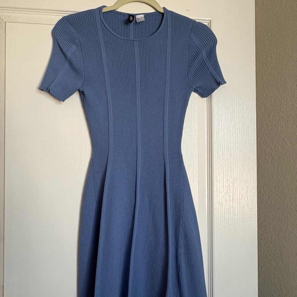 H&M Dusty Blue Ribbed Midi Dress